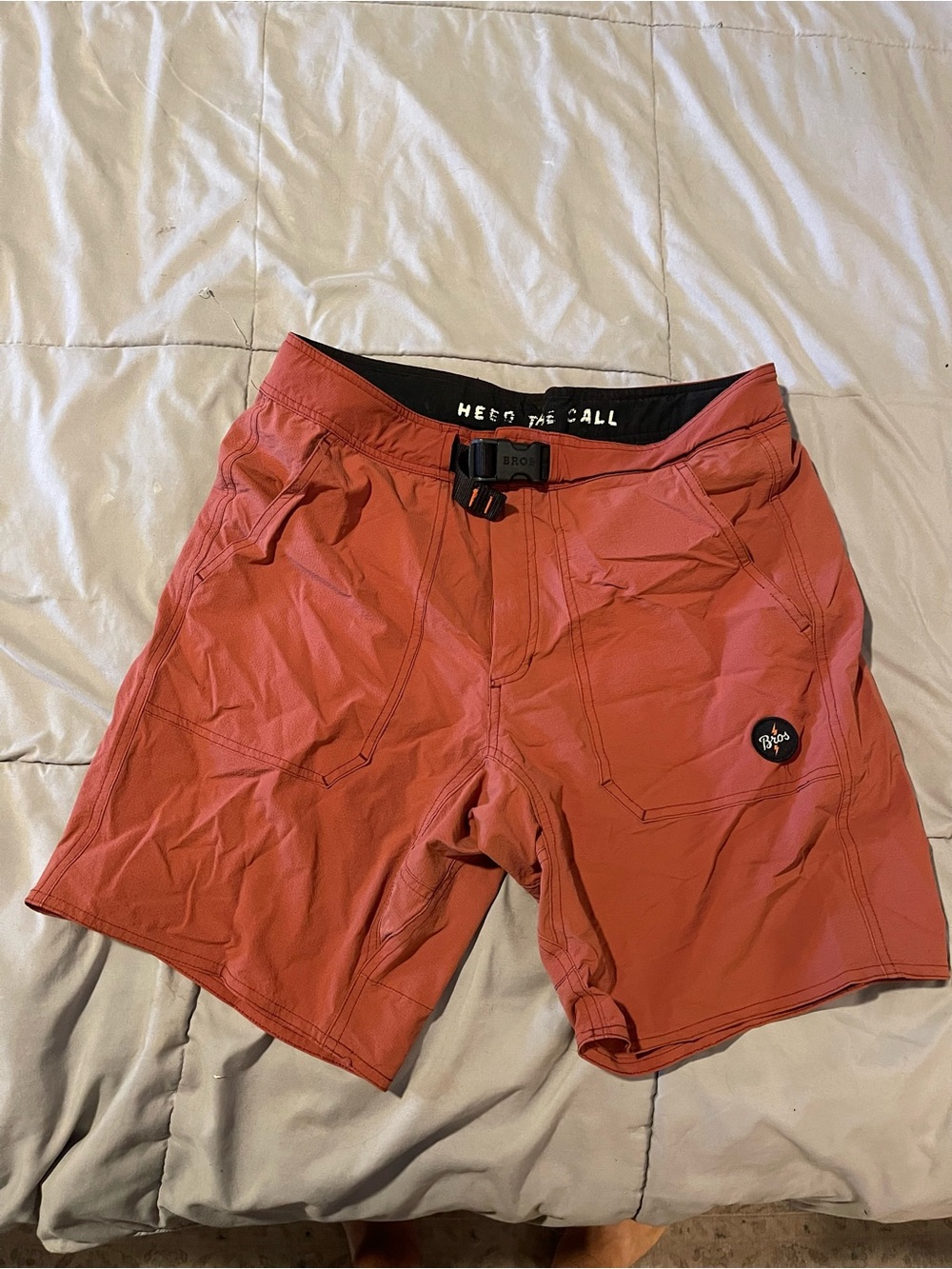 Howler Brothers Coral-Red Men's Hybrid Shorts with Clip Waist